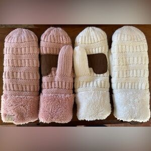 Cozy Pink and Cream Kids Mittens